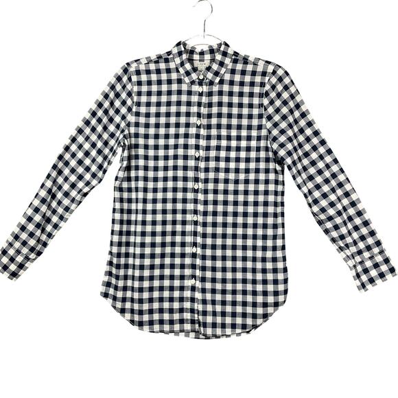 J CREW Womens Shirt Gingham Signature Fit Button Up Navy Blue White Plaid XS - Picture 5 of 12
